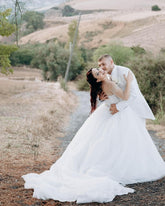 Chic White Crew A-Line Beaded Long Sleeves Ball Gown Cathedral Train Tulle Wedding Dresses With Rhinestones